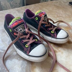 girls multicolor tongue custom black Converse
